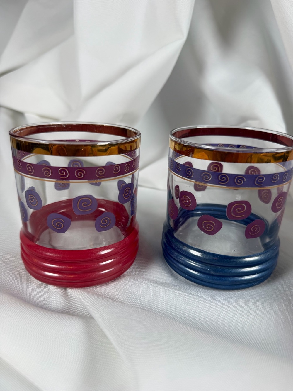 Vintage Sakura Sango Sue Zipkin Rocks Glasses Set of 2 Red Blue